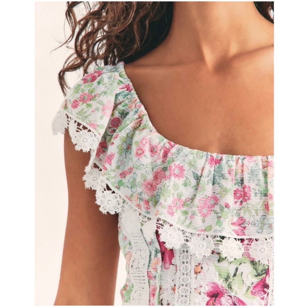LoveShackFancy Faustine Floral Midi Dress size 4 Embroidered Pink *FLAWED* - Picture 3 of 16